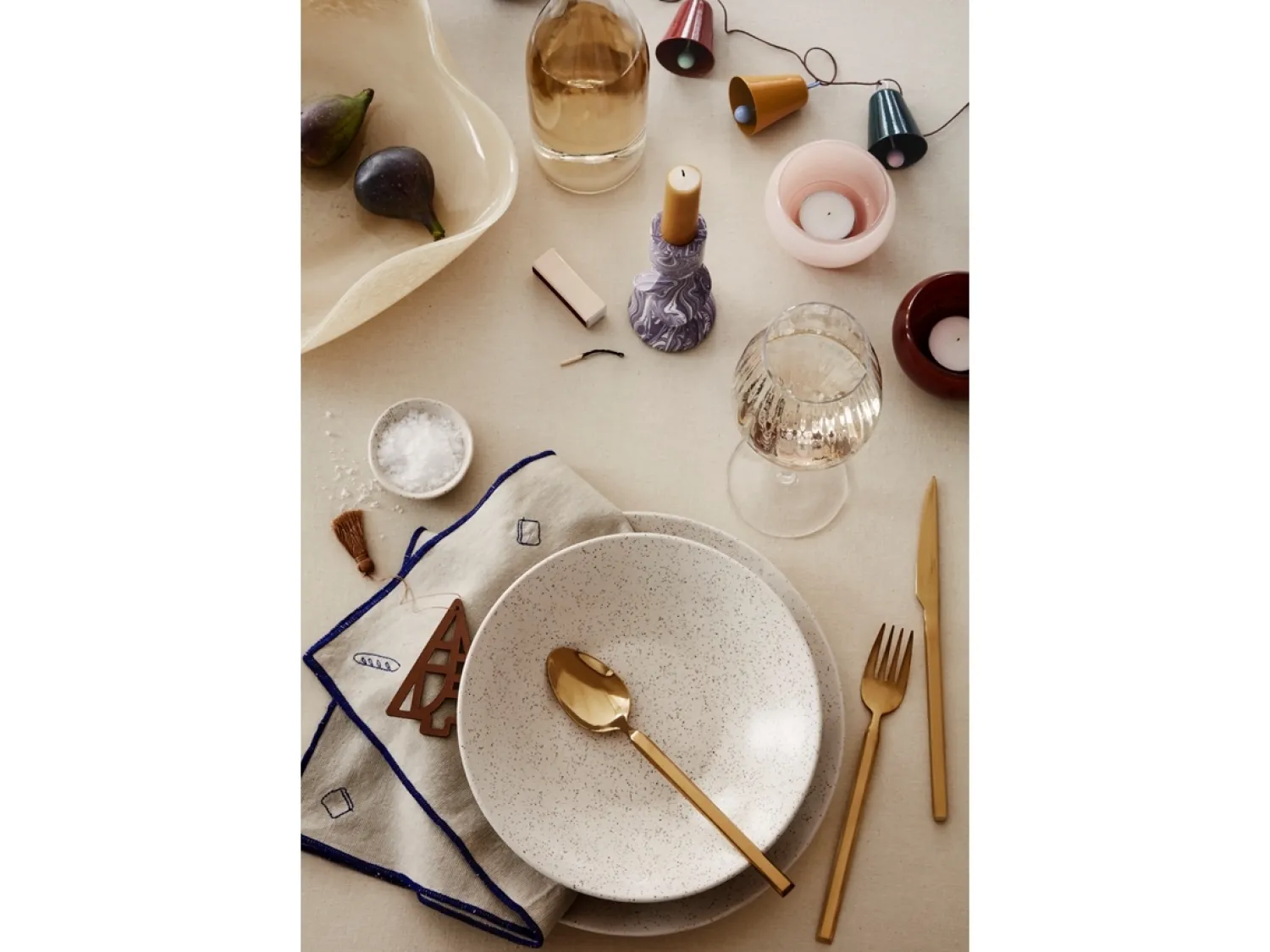 Clearance Broste Copenhagen - Fyrfadsstage "Agathe" - Turquise/Blue/Caramel Brown - Sæt af 3