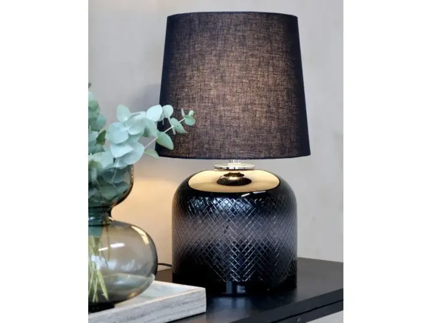 New Chic Antique - Lampe i smoked glas med slibninger - Ø25,5