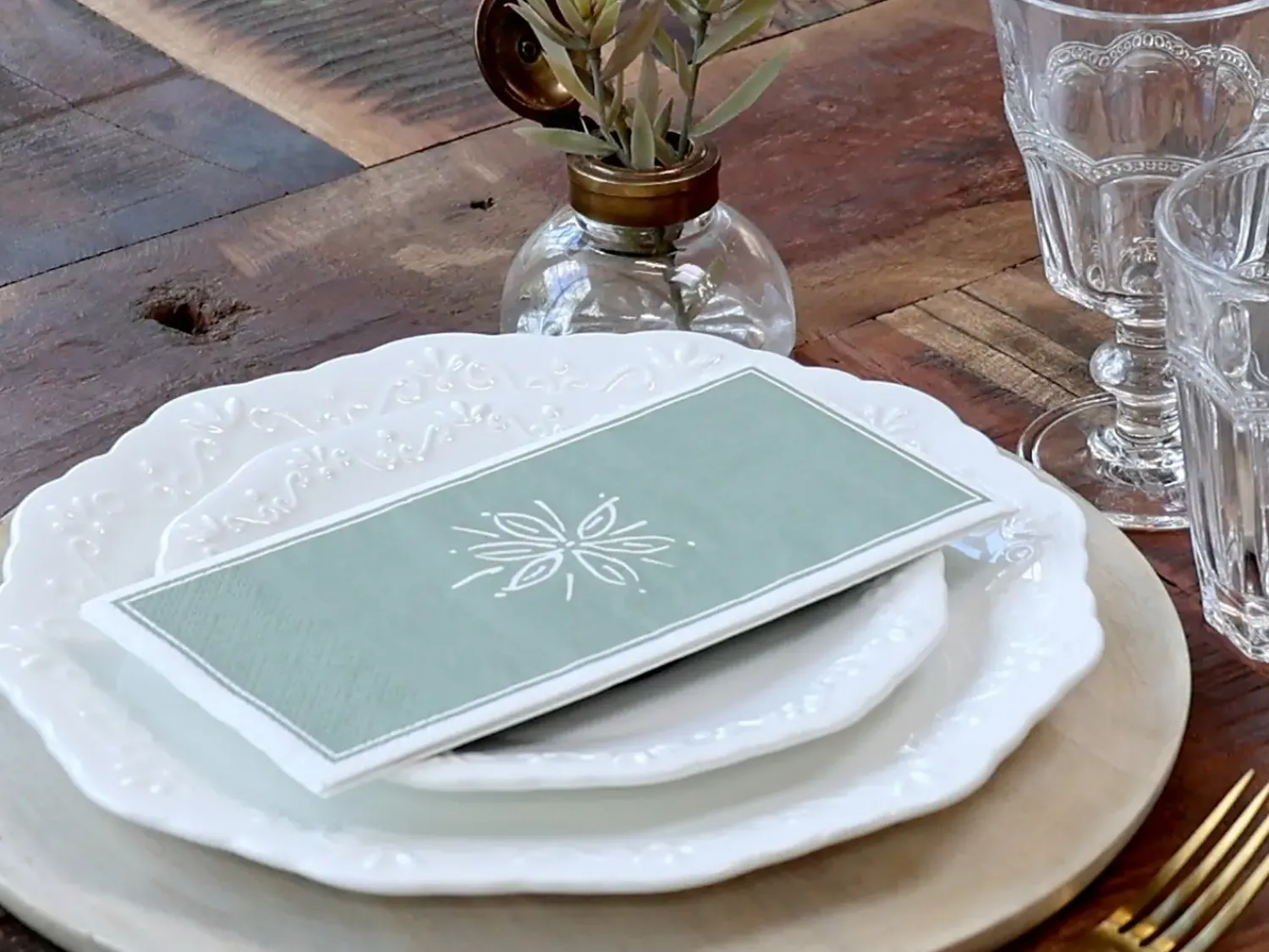 Best Chic Antique - Serviet - Blomst - 20x10 cm - Verte