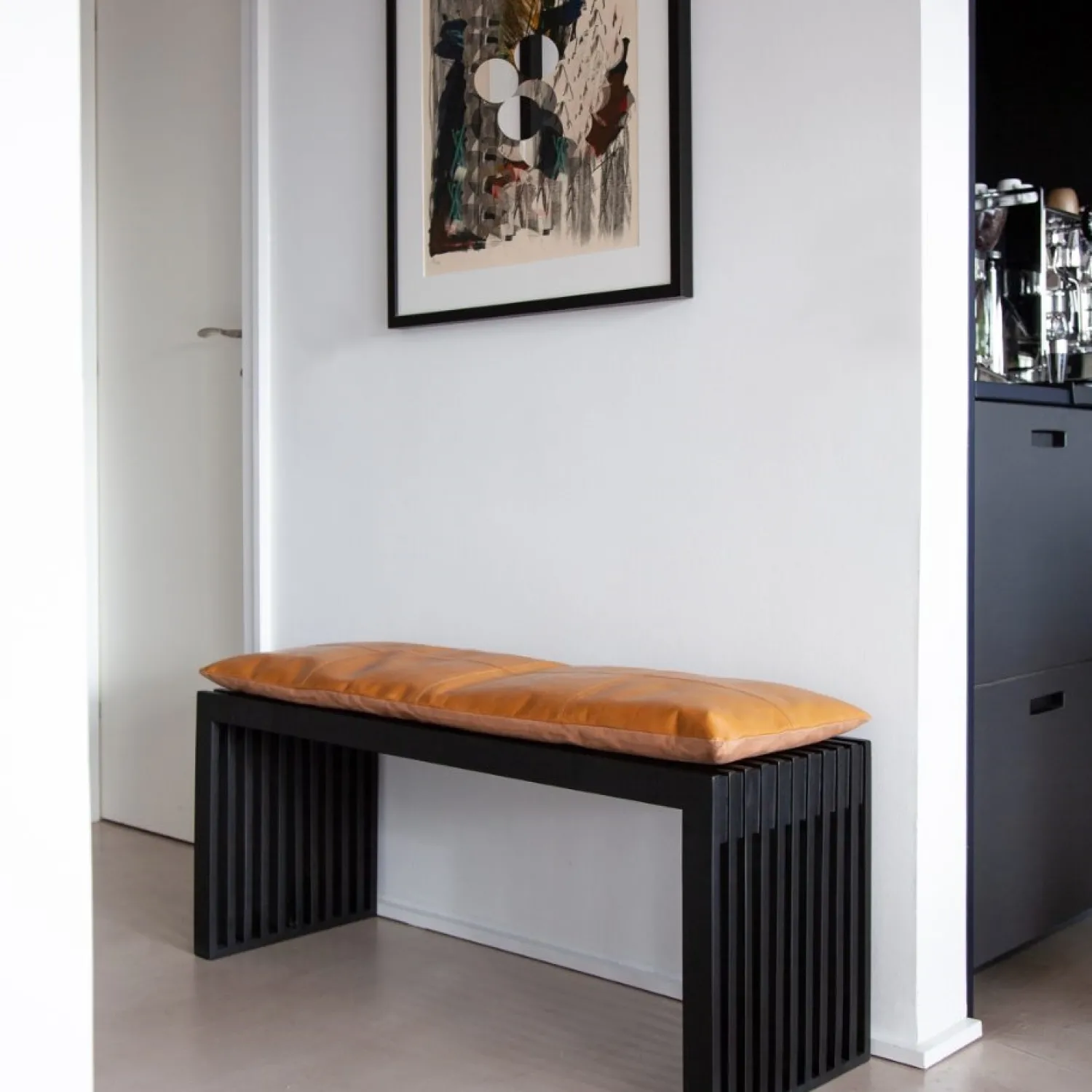 New Cinas - Rib bænk 104x35cm mahogni mat sort