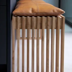 Cinas - Siddepude til 3-personers Rib bænk lysebrun læder, 104 x 35 cm