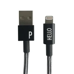 Sale Design Letters - IPhone oplader kabel - "P" - Sort/Hvid