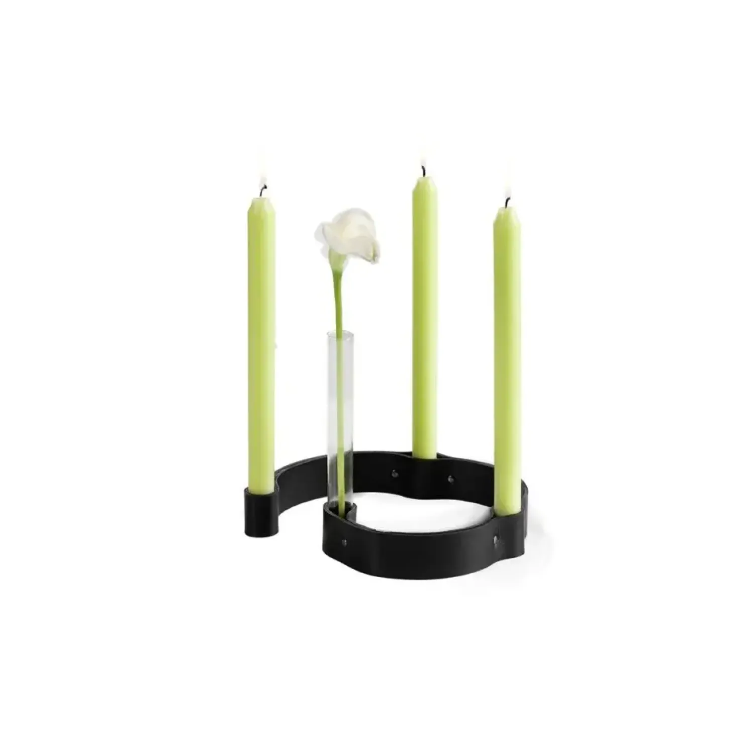 Outlet By Wirth Ekta Living - Lysestage i læder - Belt 4 Candles - Sort læder