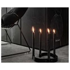 Outlet By Wirth Ekta Living - Lysestage i læder - Belt 4 Candles - Sort læder