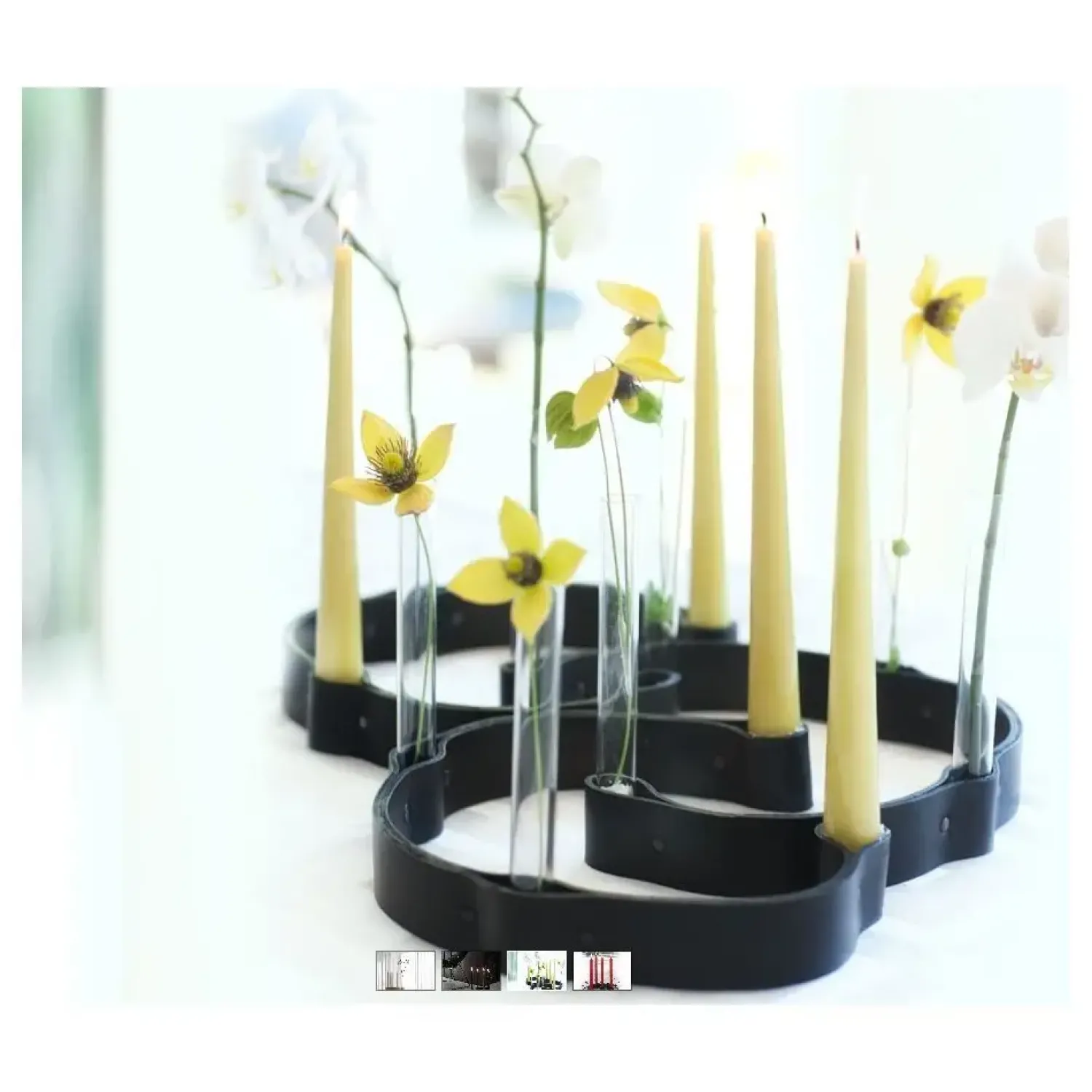 Outlet By Wirth Ekta Living - Lysestage i læder - Belt 4 Candles - Sort læder