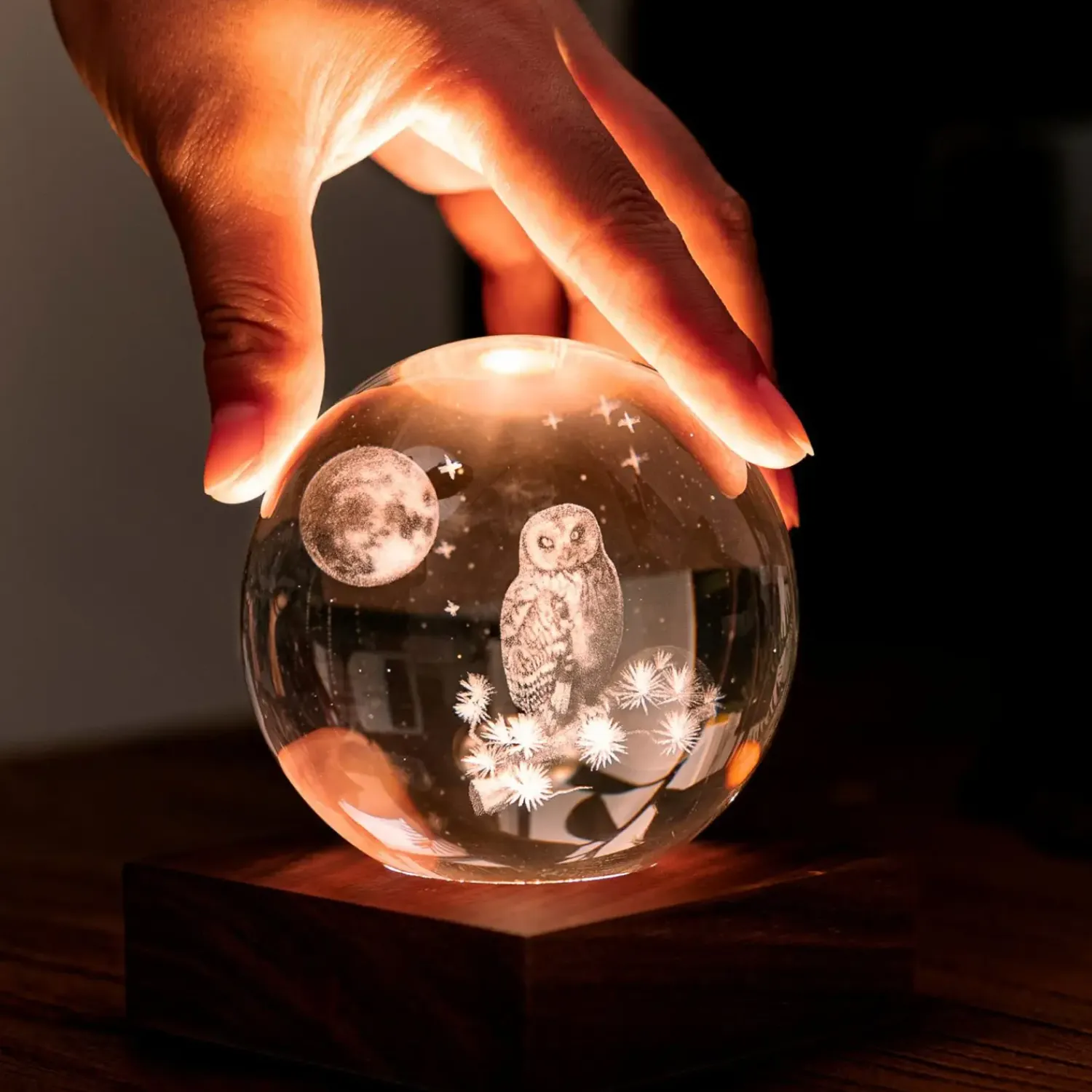 Clearance Gingko - Amber Crystal Light Bordlampe - 3D The Owl Moon