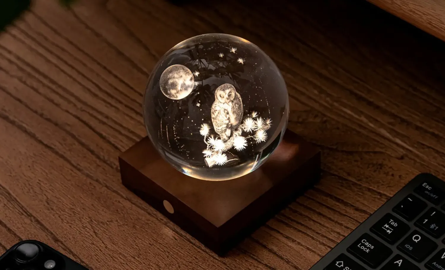 Clearance Gingko - Amber Crystal Light Bordlampe - 3D The Owl Moon