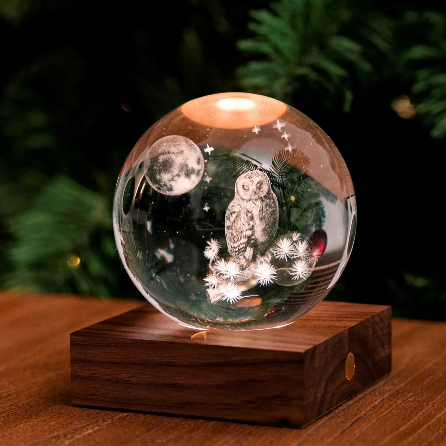 Clearance Gingko - Amber Crystal Light Bordlampe - 3D The Owl Moon