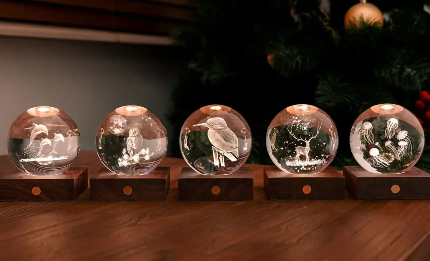 Clearance Gingko - Amber Crystal Light Bordlampe - 3D The Owl Moon