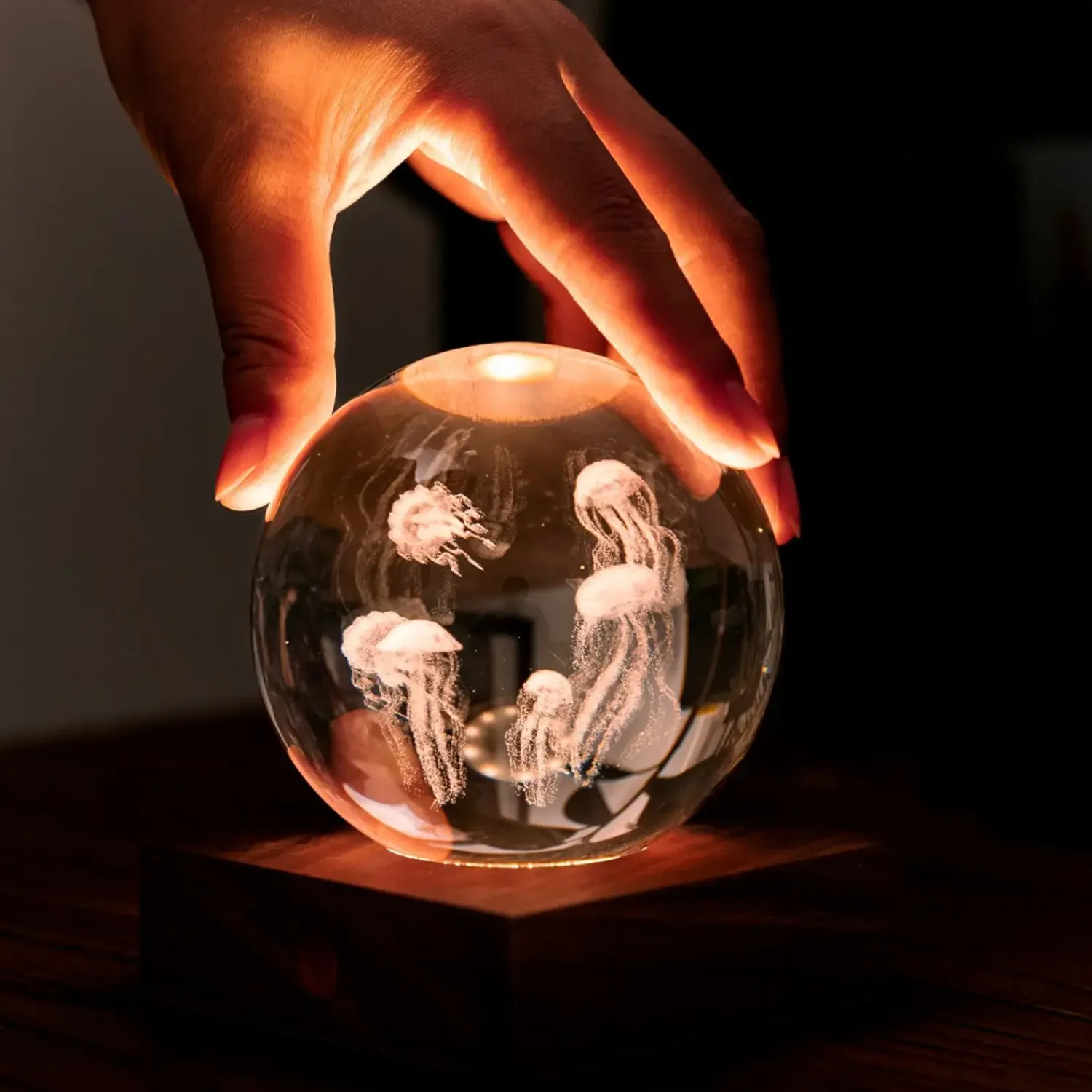 Discount Gingko - Amber Crystal Light Bordlampe - 3D Jelly Fish