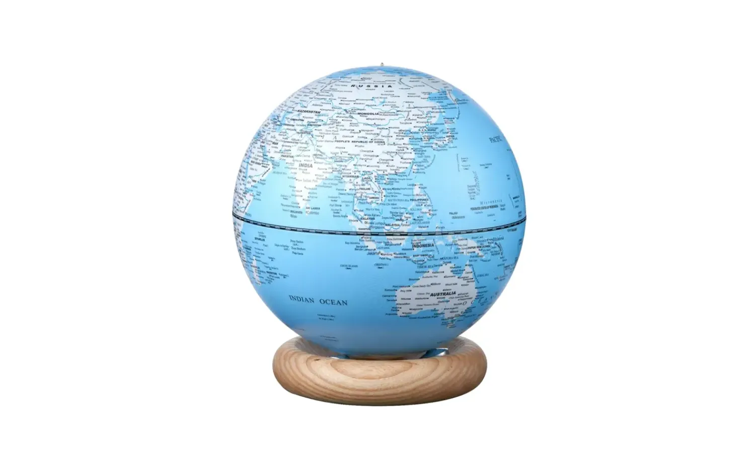 Hot Gingko - Atlas Globe Lamp - Lightblue Large White Ash base
