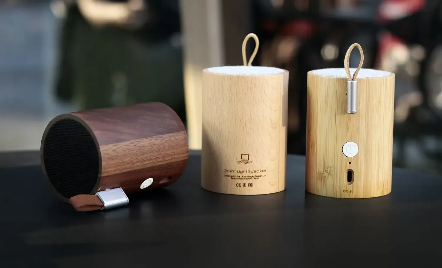 Online Gingko - Drum Light Bluetooth Speaker Natural Bamboo Wood
