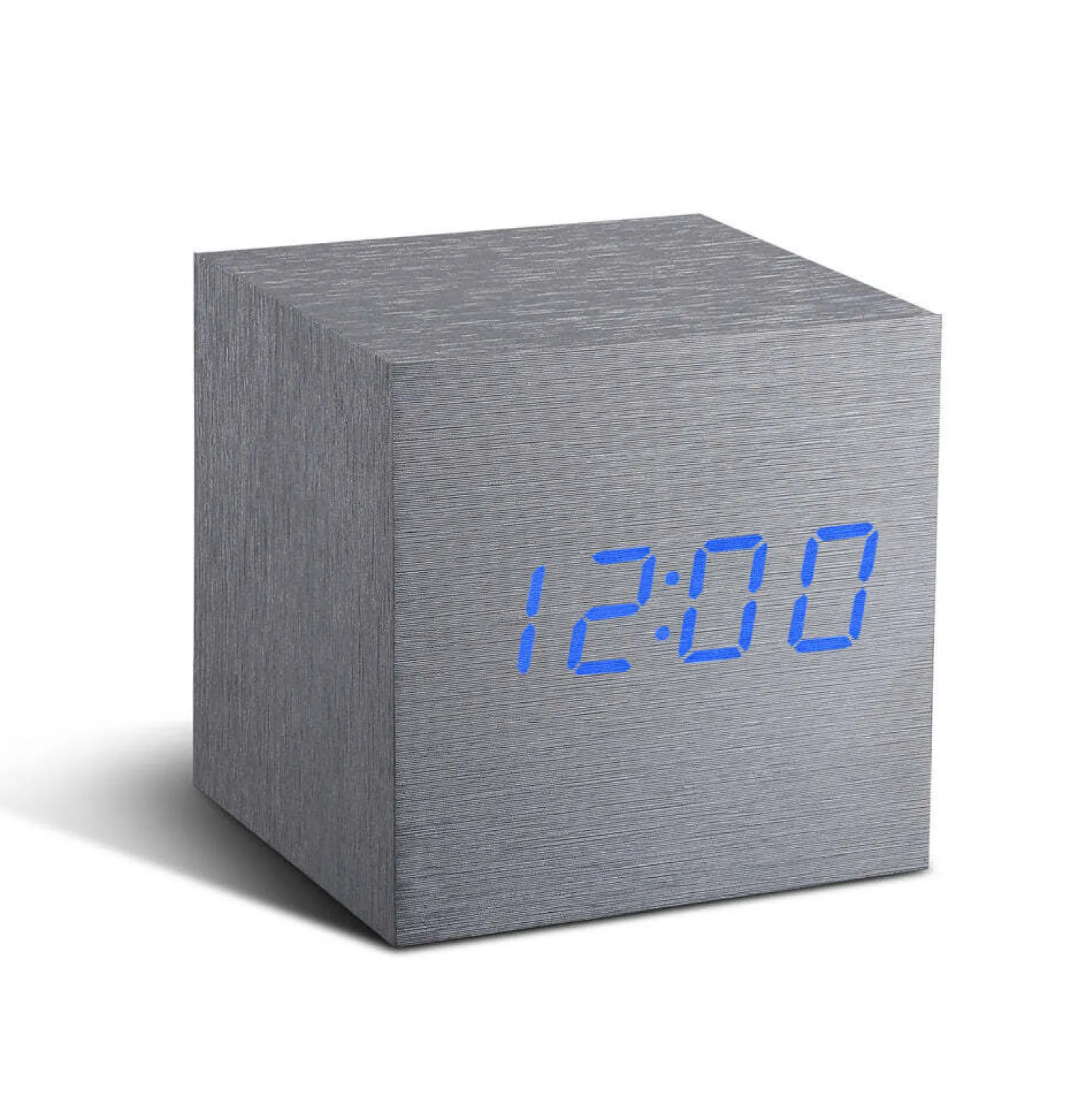 Online Gingko - Wooden Cube Click Clock Aluminium / Blue LED
