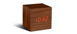Hot Gingko - Wooden Cube Click Clock Walnut / RED LED