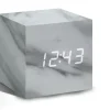 New Gingko - Wooden Cube Click Clock Marble / White LED