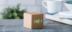 Sale Gingko - Wooden Cube Click Clock Beech / Green LED