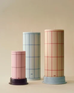 Best Hay - Column Candle - Light blue with blue grid check