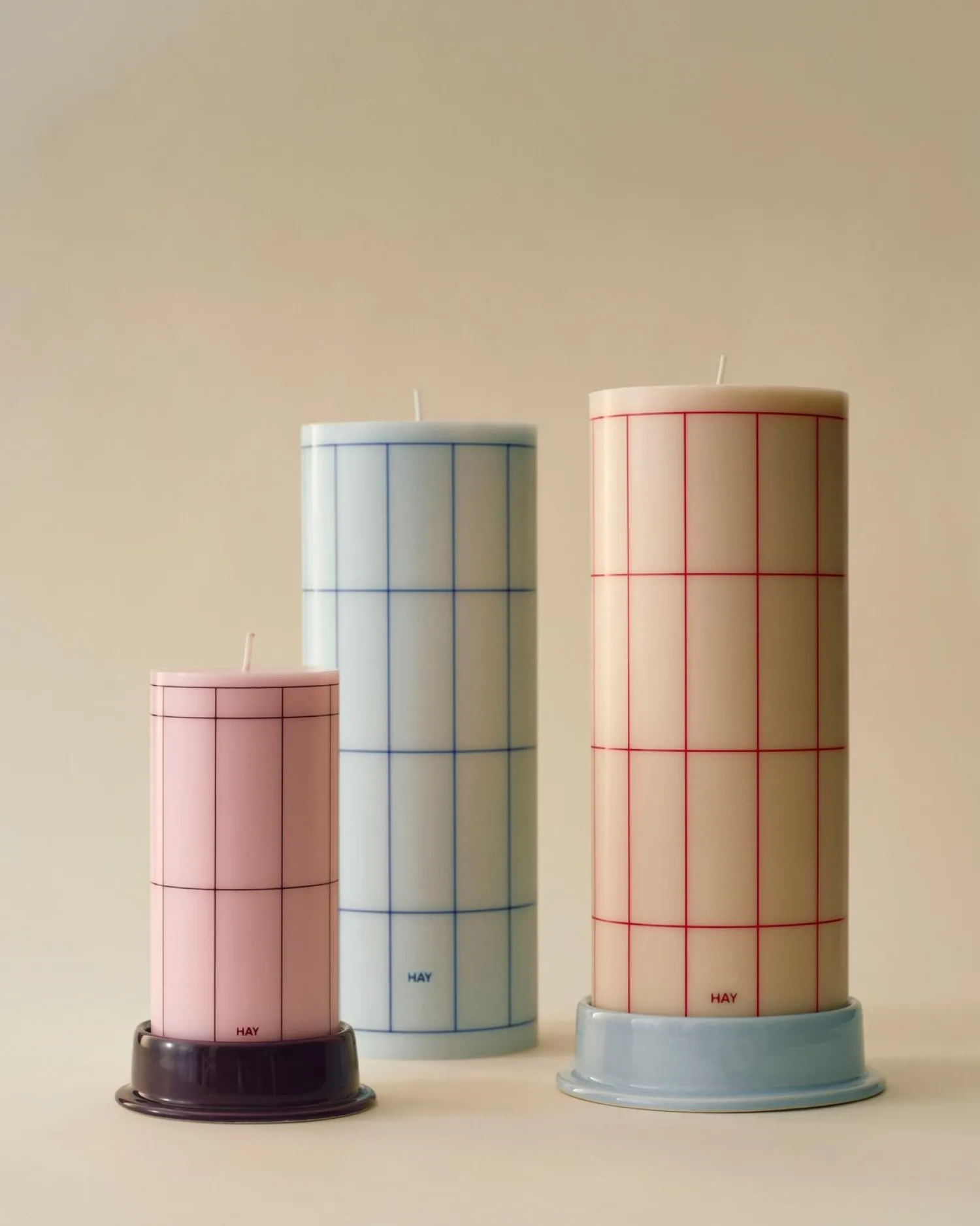 Best Hay - Column Candle - Light blue with blue grid check