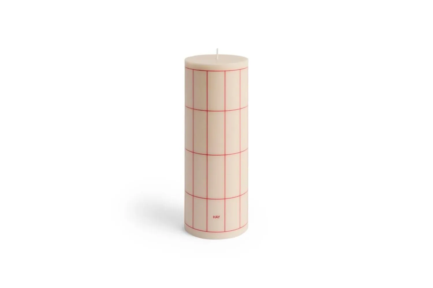 Clearance Hay - Column Candle - Off-white with red grid check