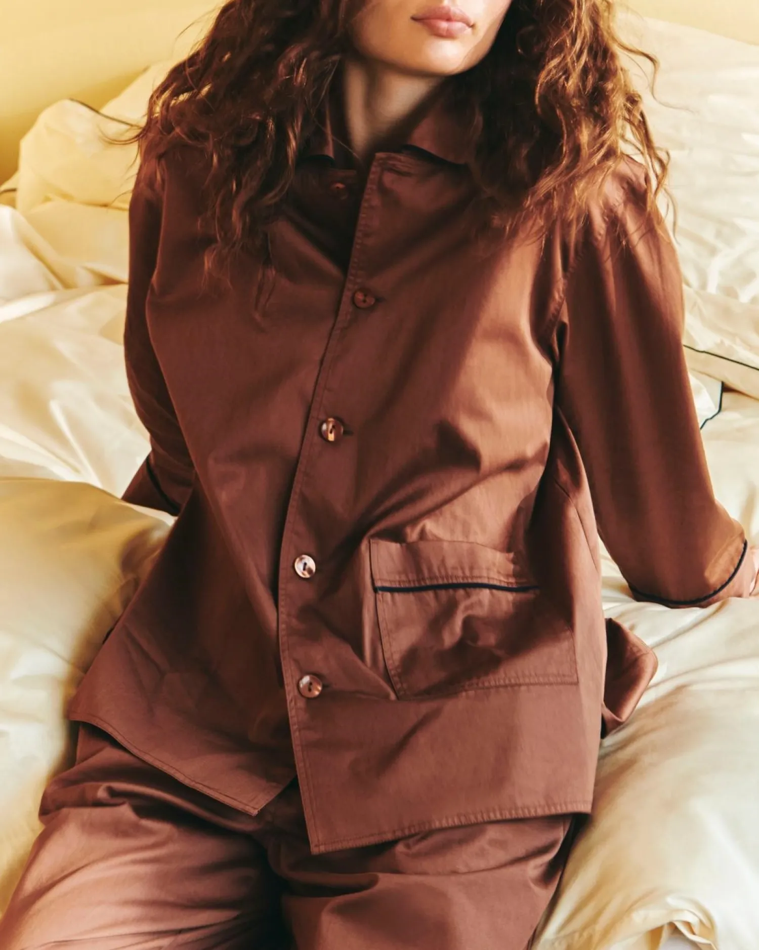 Best Hay - Outline Pyjama - Langærmet Shirt - XS/S - Milk Chocolate