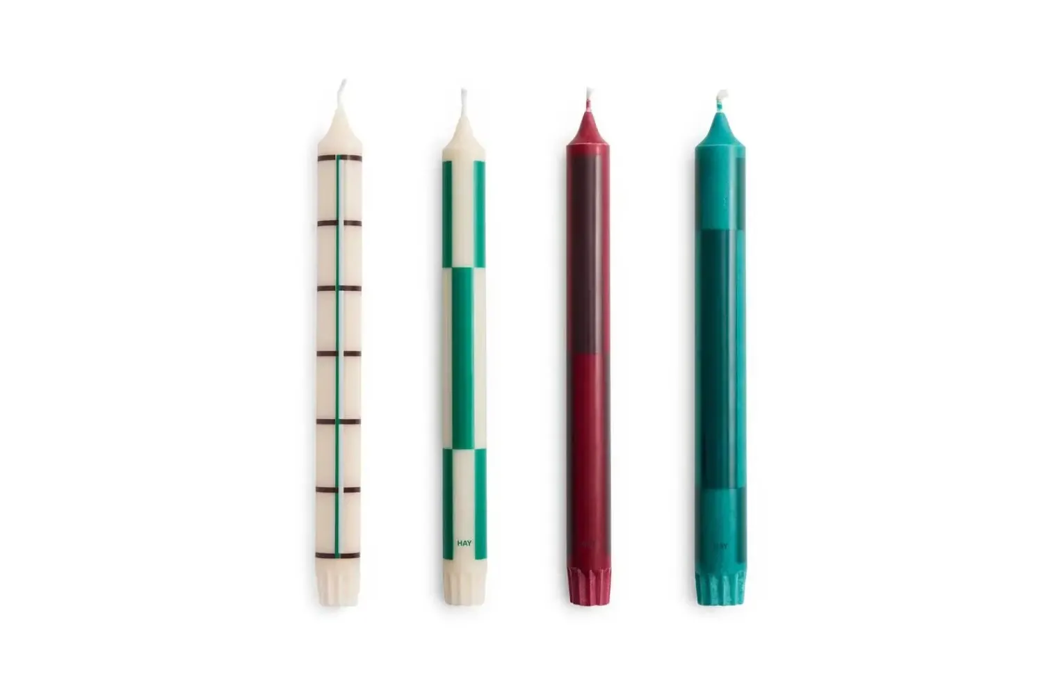 Sale Hay - Pattern Candle - Greens and bordeaux, Set of 4