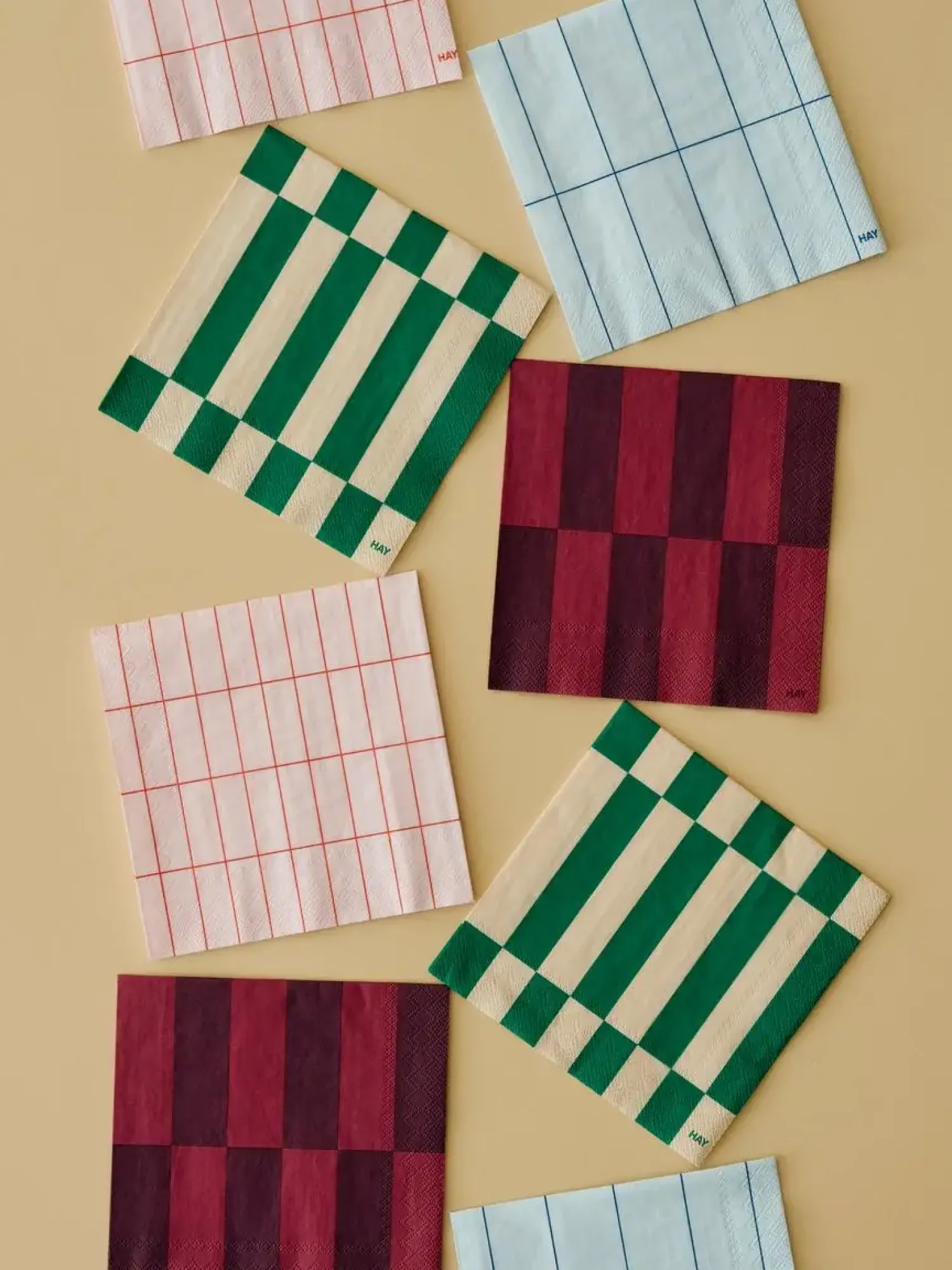 Online Hay - Pattern Napkins - Light pink and red grid - Dinner