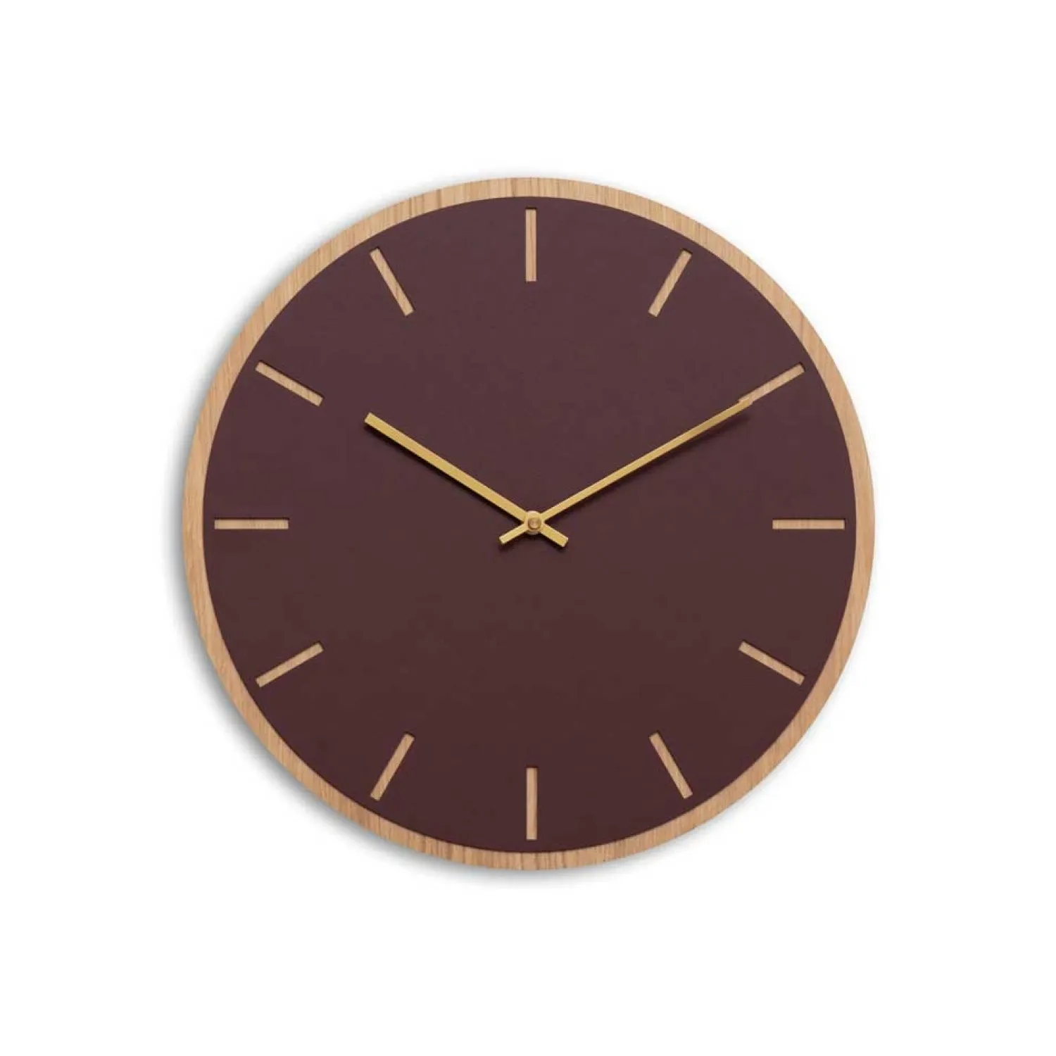 Hot Hemverk - Vægur - Lys Eg/Burgundy - Guld visere - Ø38 cm