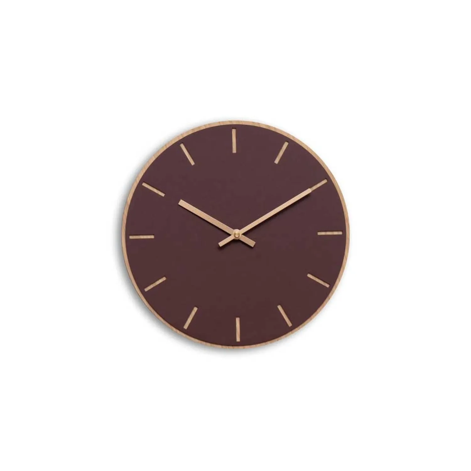 New Hemverk - Vægur - Lys Eg/Burgundy- Kobber visere - Ø28 cm