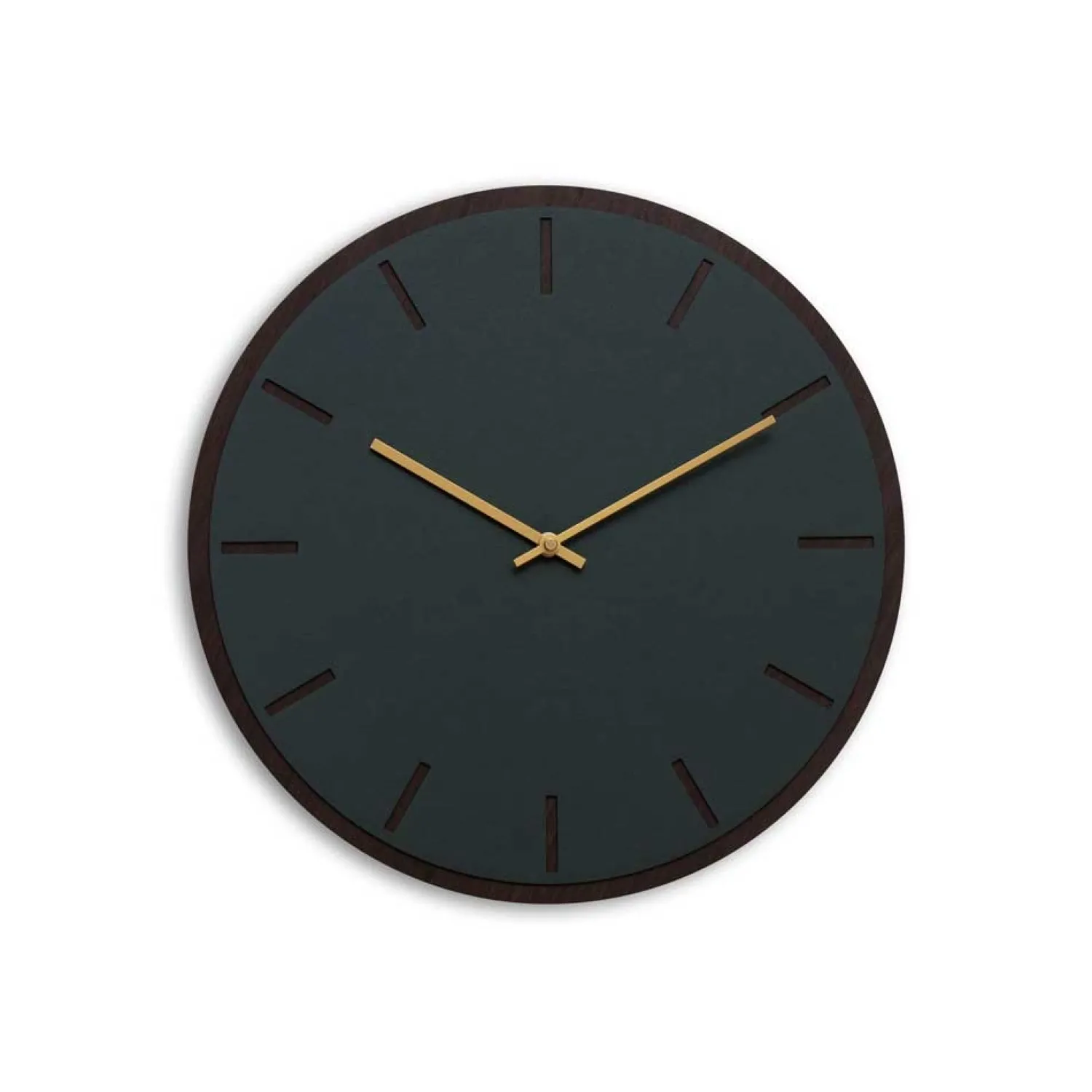 Sale Hemverk - Vægur - Mørk Eg/Conifer Grøn - Guld visere - Ø38 cm