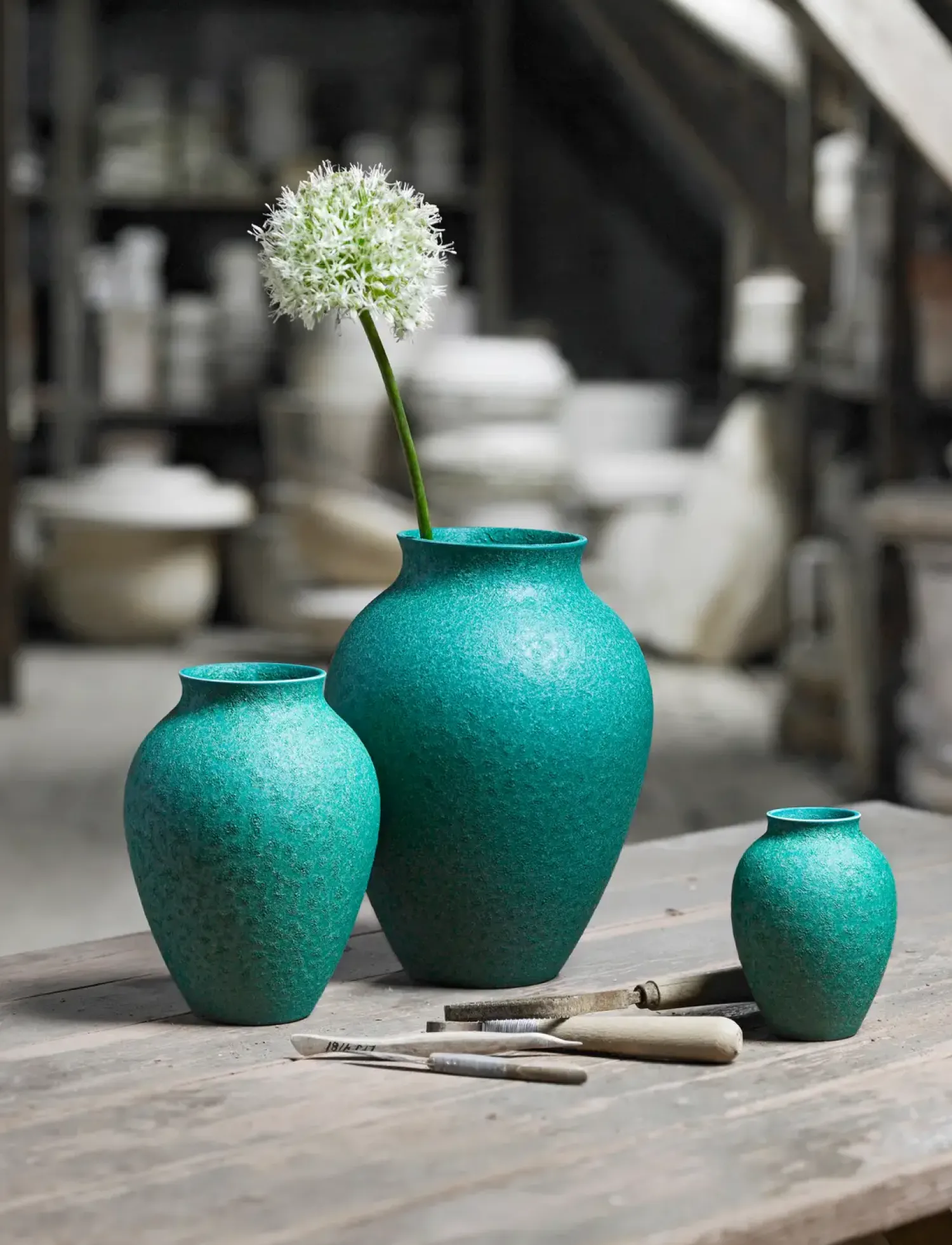 New Knabstrup Keramik - vase H 27 cm verdigris green