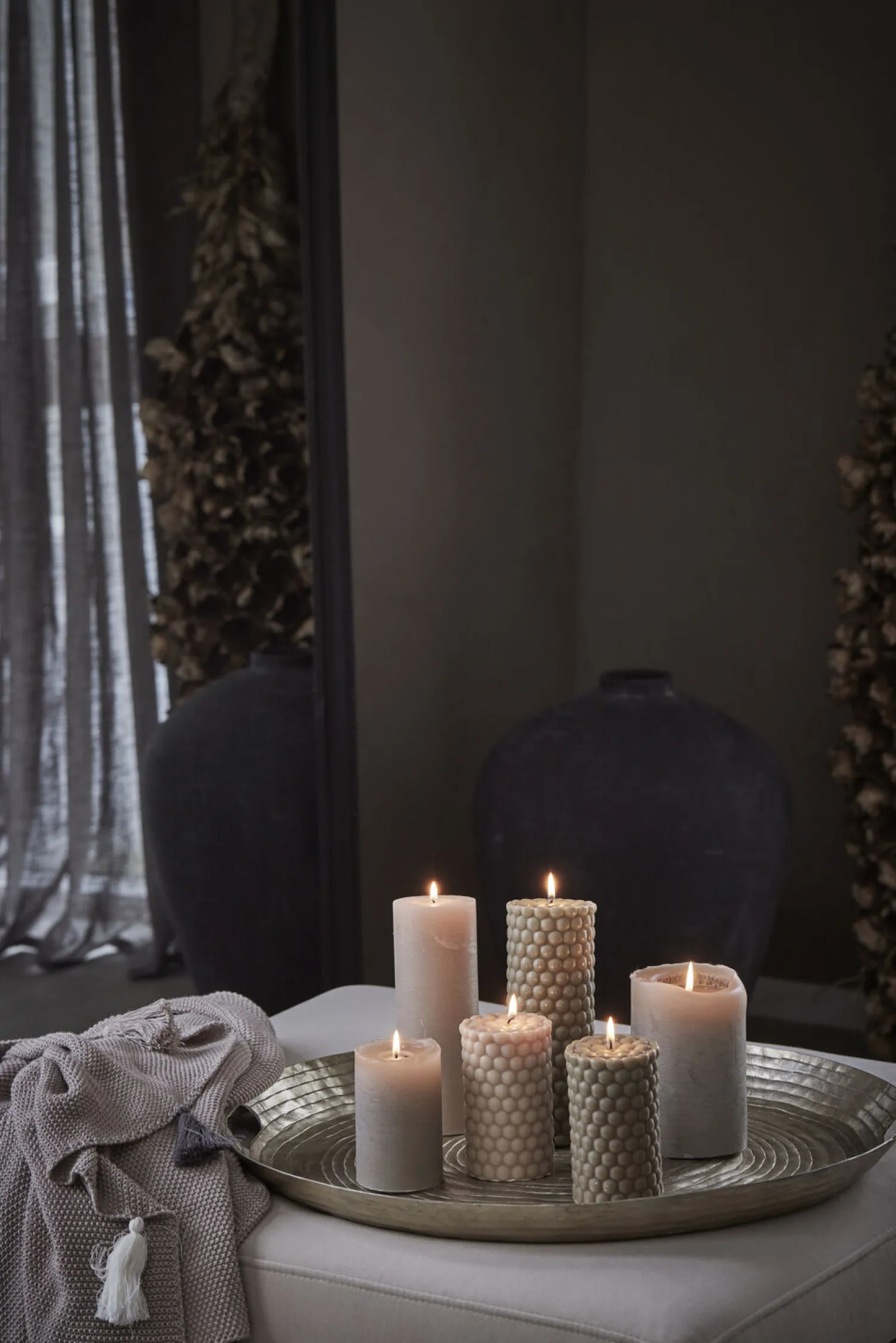 New Lene Bjerre - Rustic bloklys sølvgrå stor