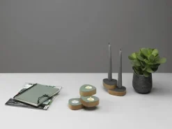 LindDNA lysestage - Curve candle holder nupo metallic/oak (sæt af 2 stk.)