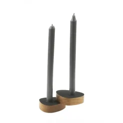 Clearance LindDNA lysestage - Curve candle holder nupo black/oak (sæt af 2 stk.)
