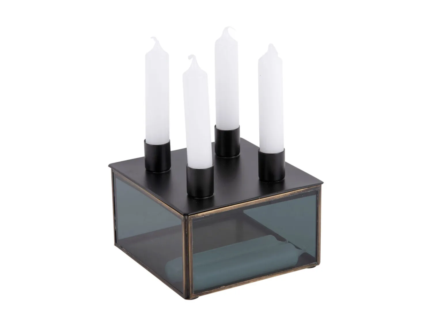 Discount Present time - Candle holder Boxed square glass black