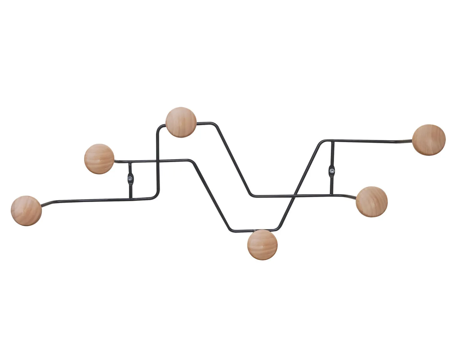 Clearance Present time - Coat rack Zig Zag black w. wooden knobs
