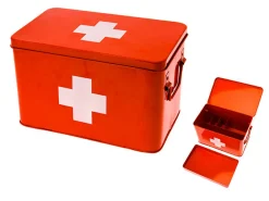 New Present time - Medicine storage box metal red w. white cross