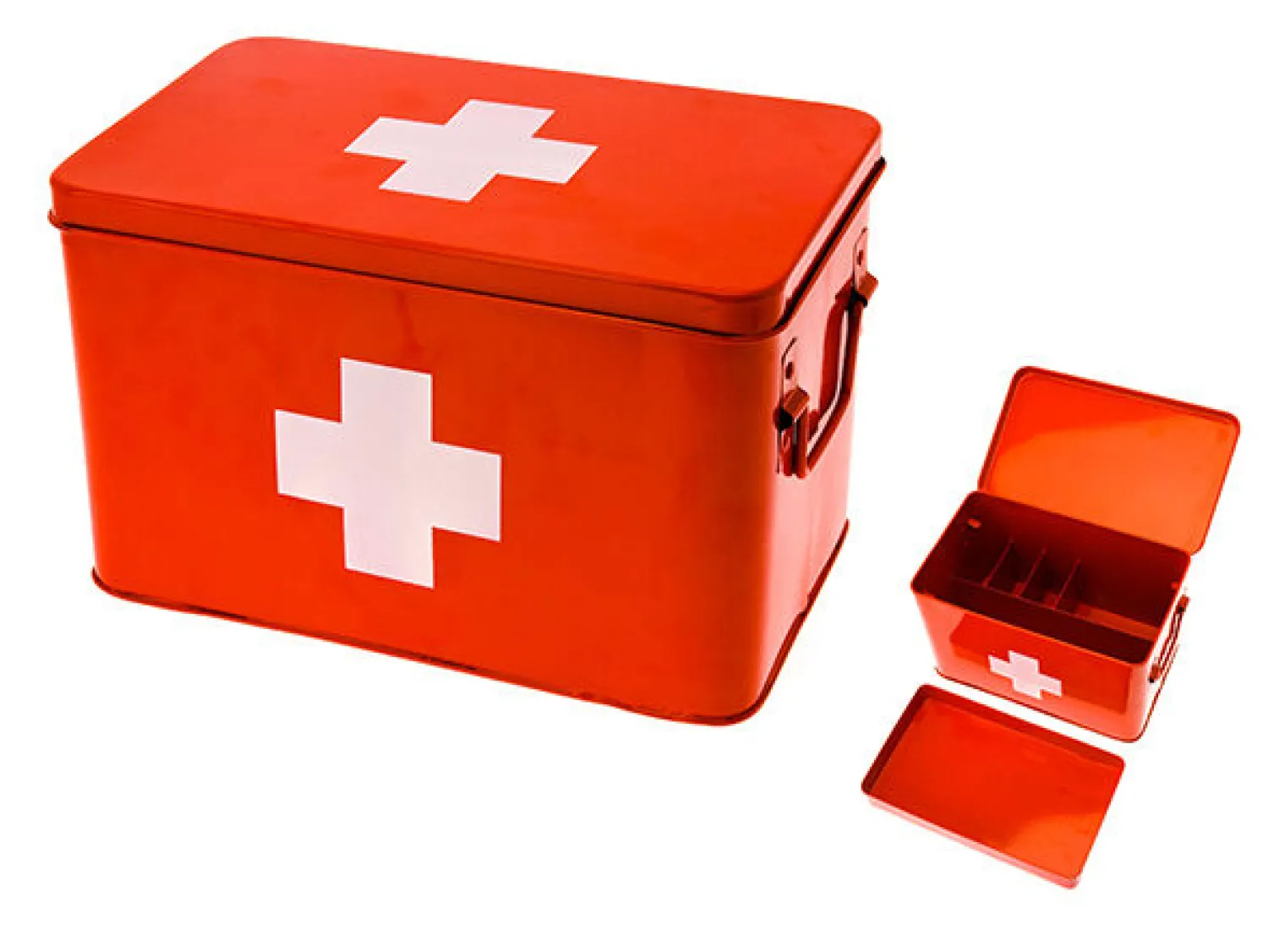 New Present time - Medicine storage box metal red w. white cross