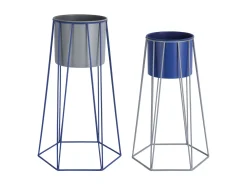 Clearance Present time - Plant pot set Cool Retro mouse grey w. cobalt blue
