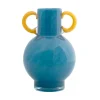 Online Present time - Vase Fiesta glass bright blue, yellow handles