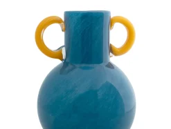 Online Present time - Vase Fiesta glass bright blue, yellow handles