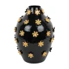 Present time - Vase Golden Flowers enamel black