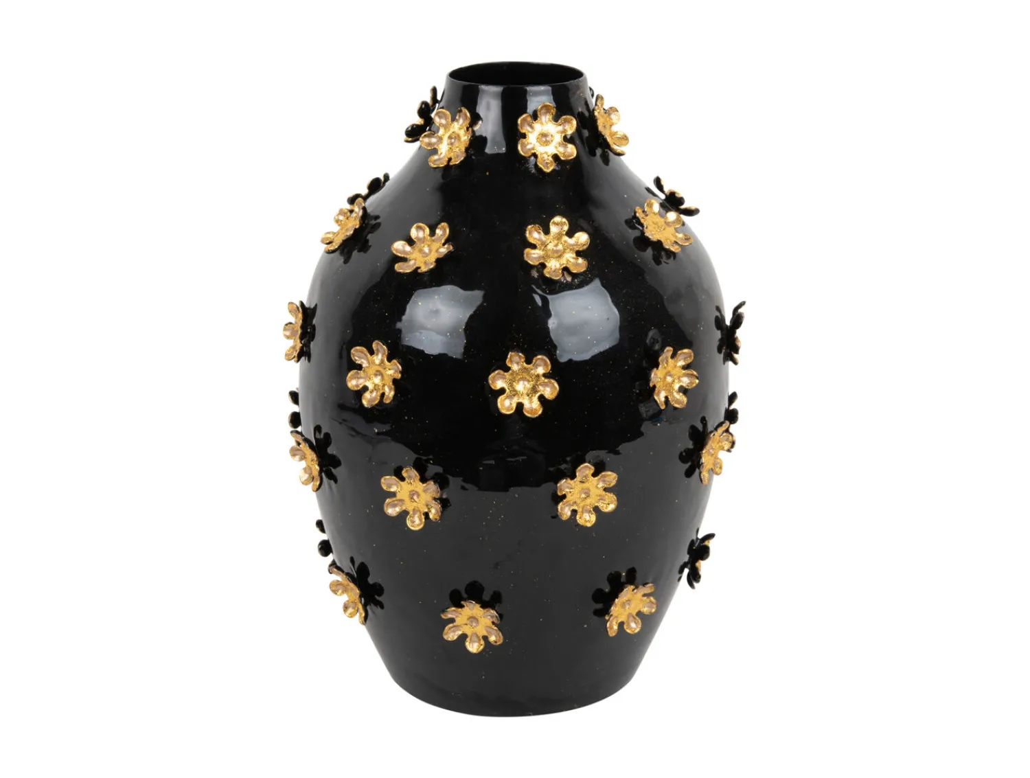 Present time - Vase Golden Flowers enamel black