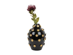 Present time - Vase Golden Flowers enamel black