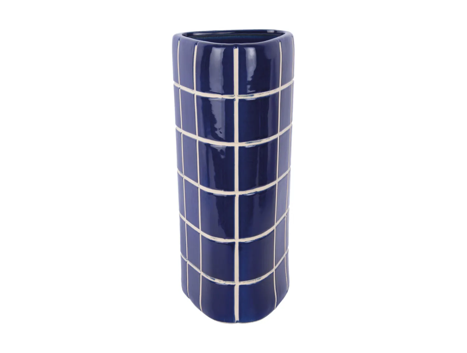 Sale Present time - Vase Retro Tiles triangular large cobalt blue