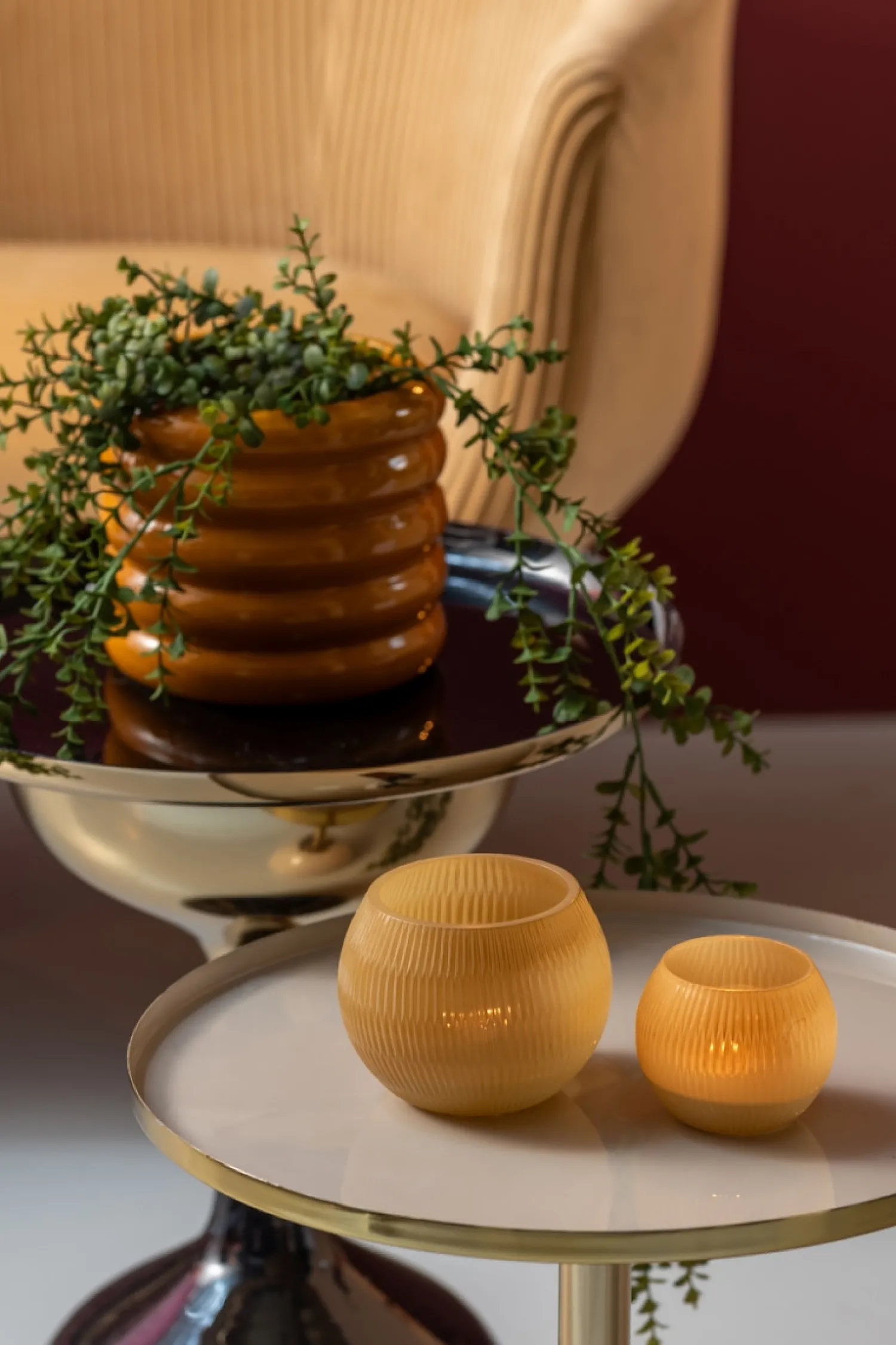 New Present time - Votive Chique Ribbed small glass latte brown