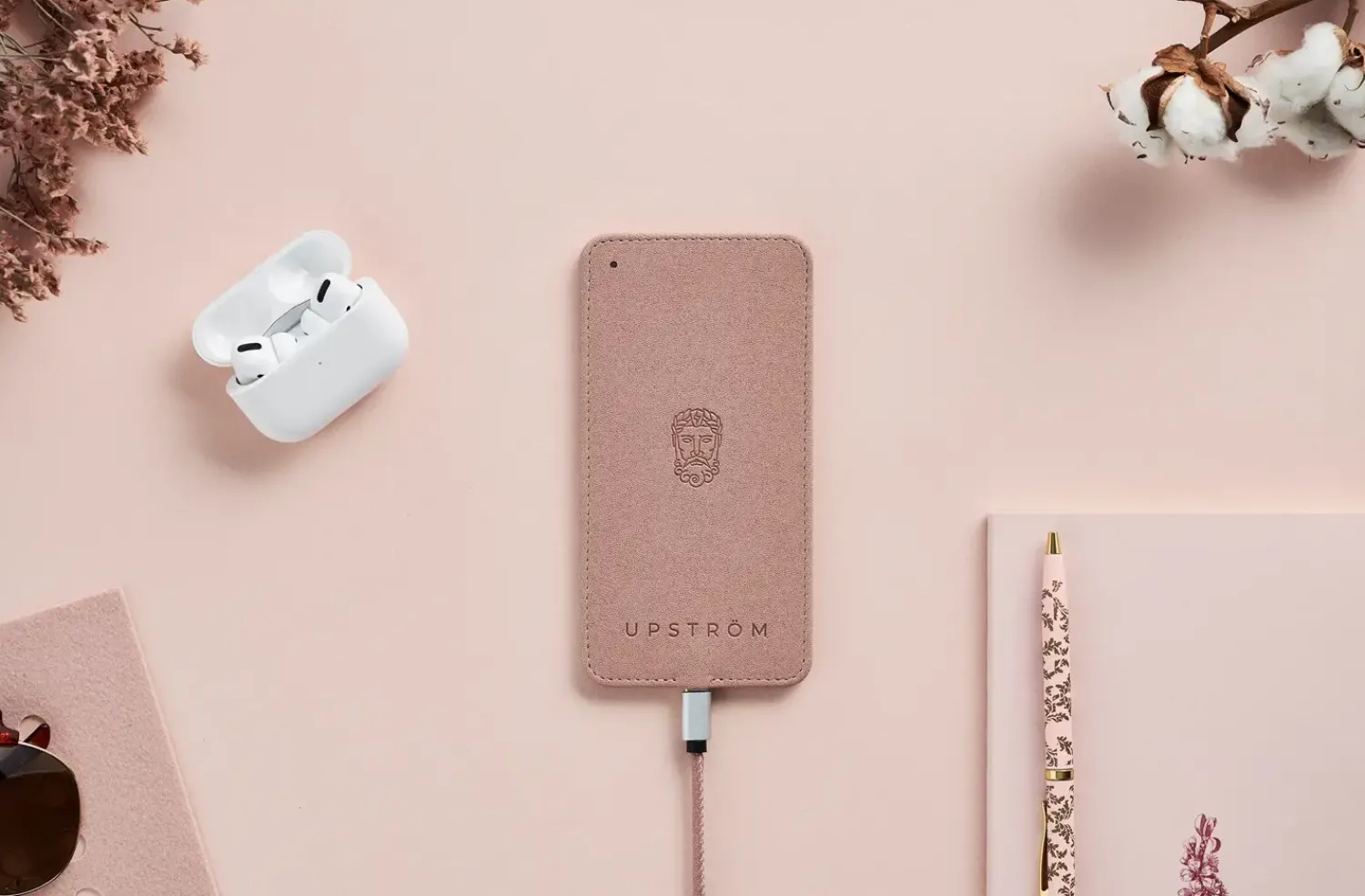 Upström - TO100, trådløs oplader - Pink